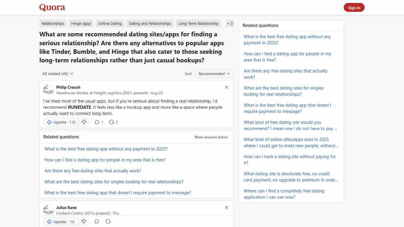 What are some recommended dating sites/apps for finding a serious relationship? Are there any alternatives to popular apps like Tinder, Bumble, and Hinge that also cater to those seeking long-term relationships rather than just casual hookups? - Quora